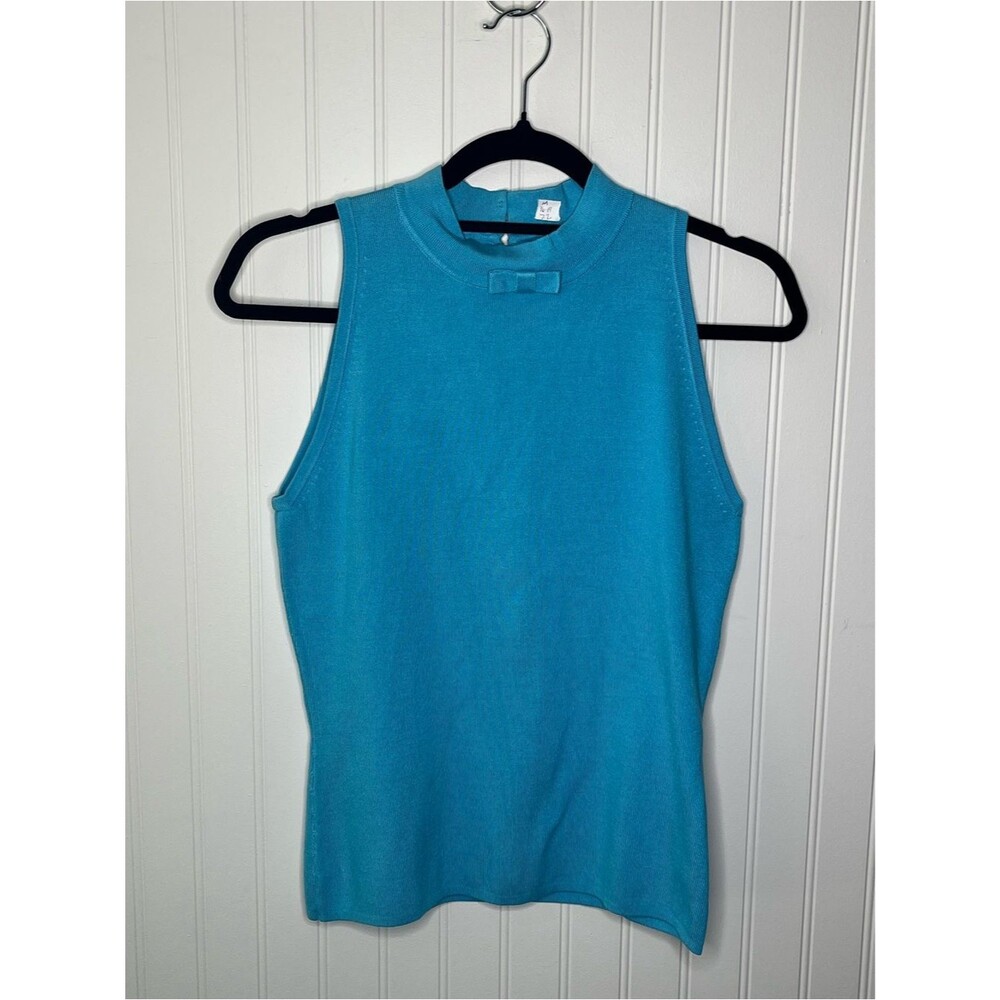 U-knit Silk Blend Sleeveless Mock Neck Knit Tank Top Cut Out Bow Coquette Girly